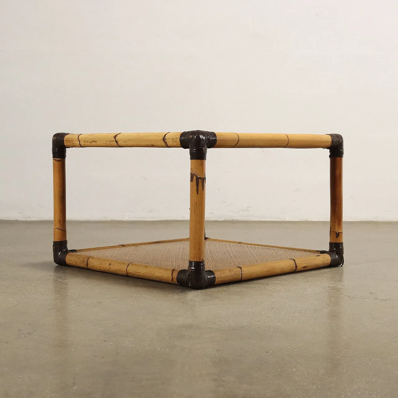 Square bamboo coffee table with double shelf, 1980s 7