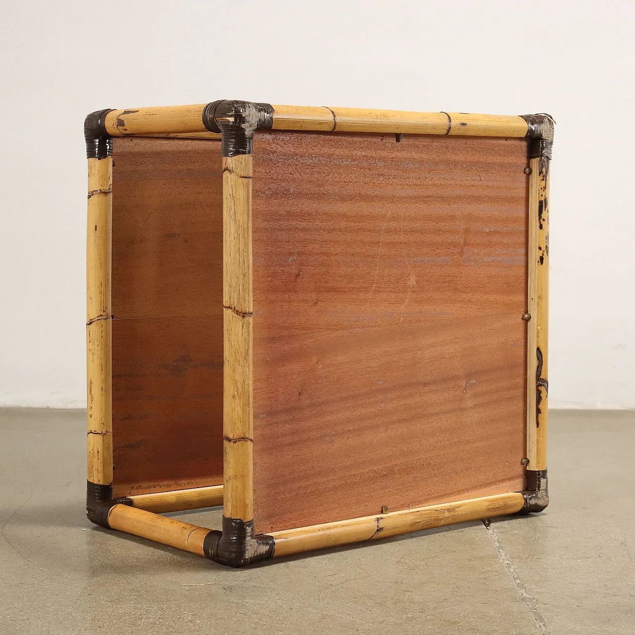 Square bamboo coffee table with double shelf, 1980s 8