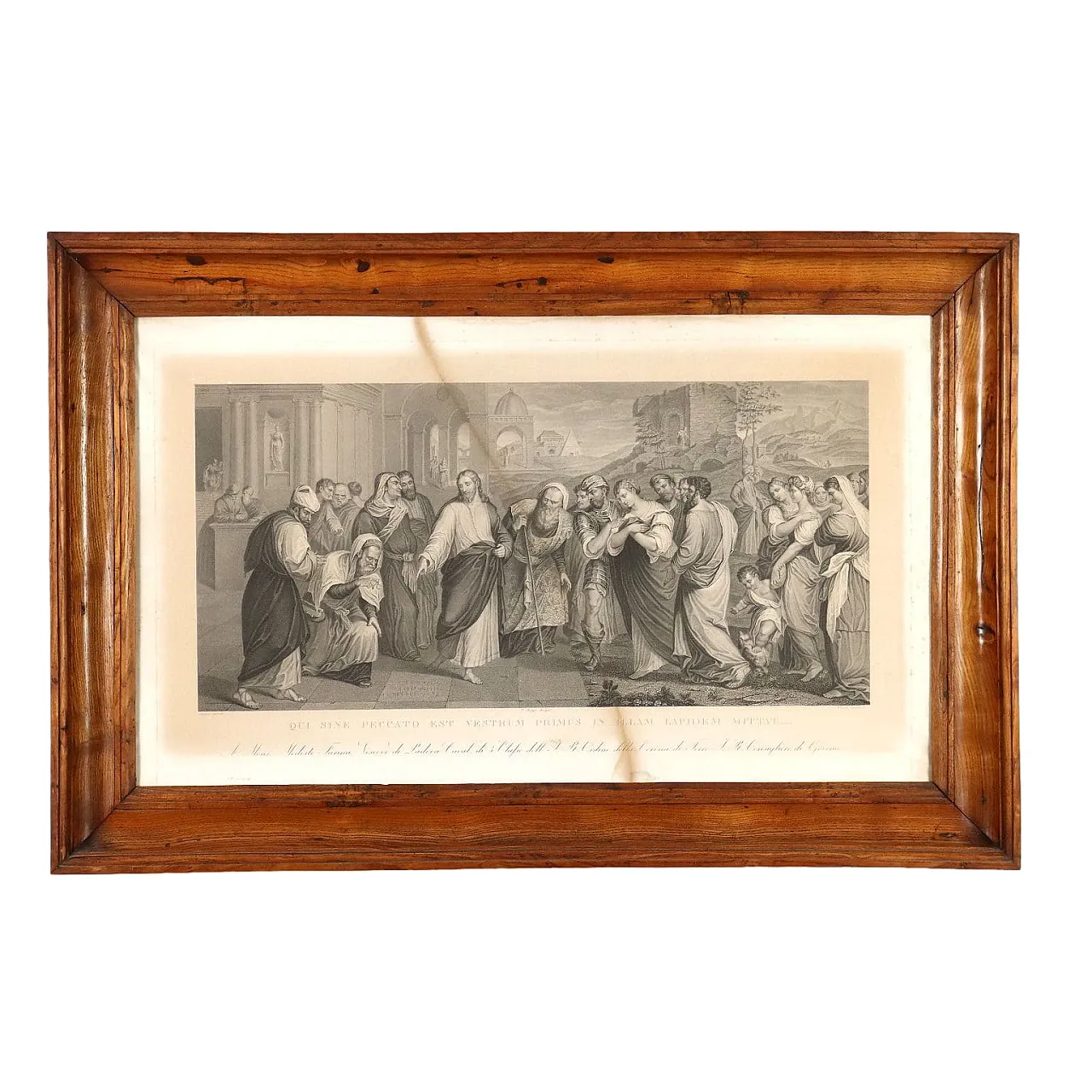 Charge of the adulterous woman, print in elm frame, 19th century 1