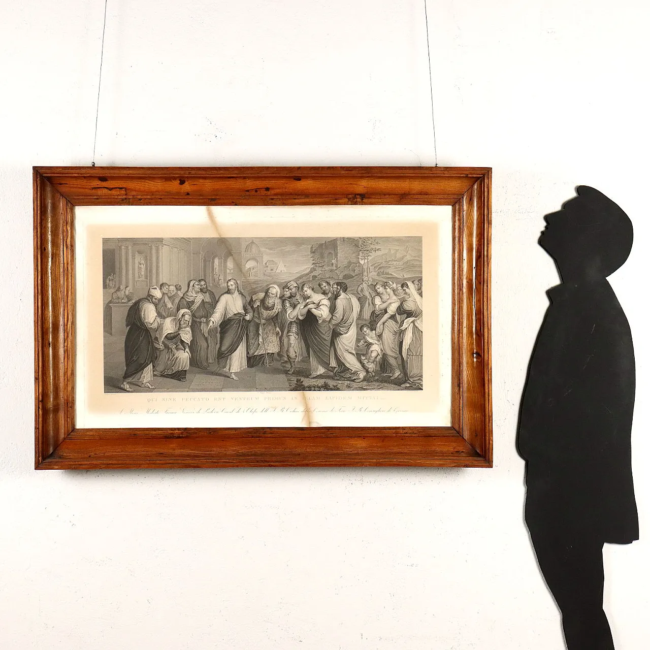 Charge of the adulterous woman, print in elm frame, 19th century 2