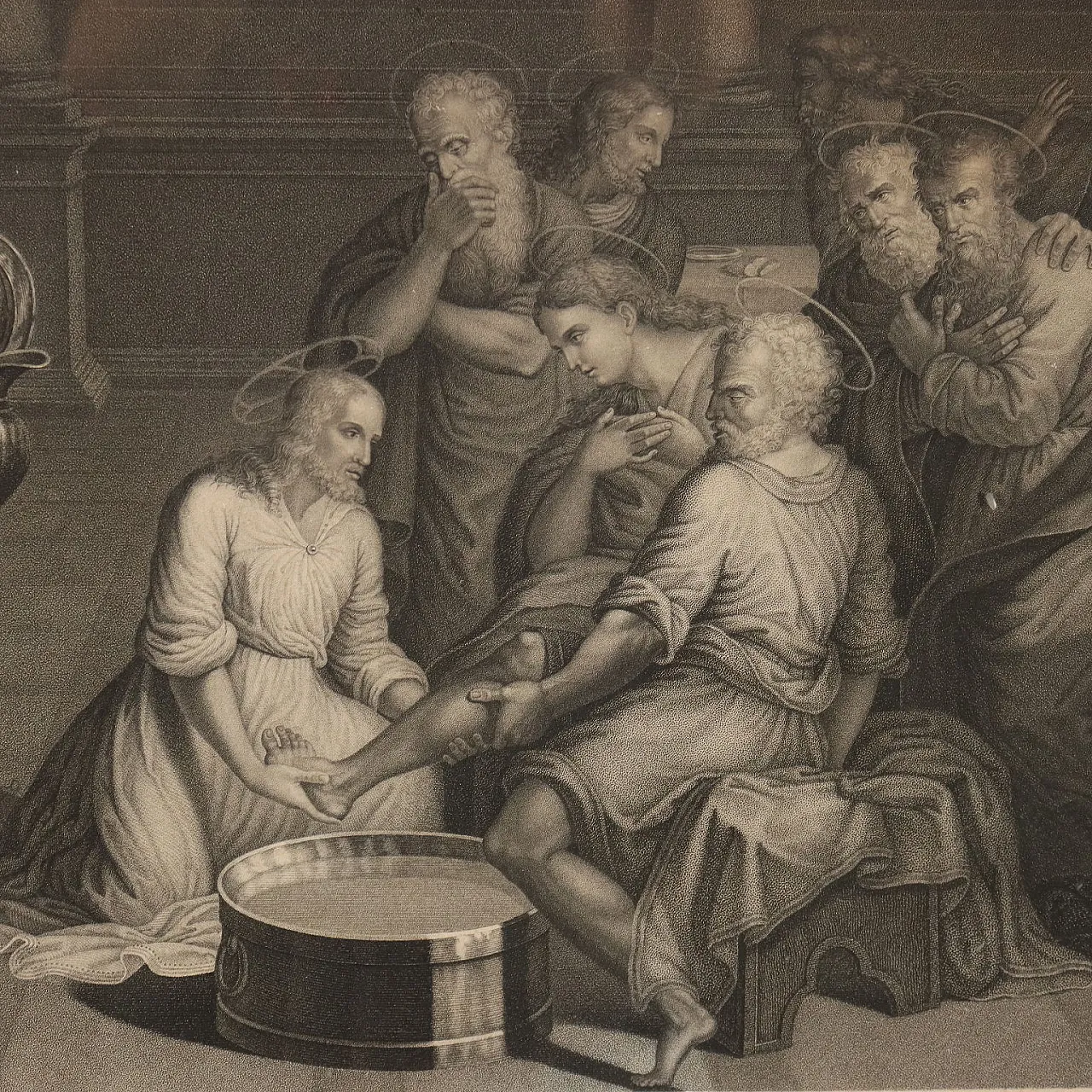 Lavanda dei piedi, stampa in cornice Impero in olmo, '800 7