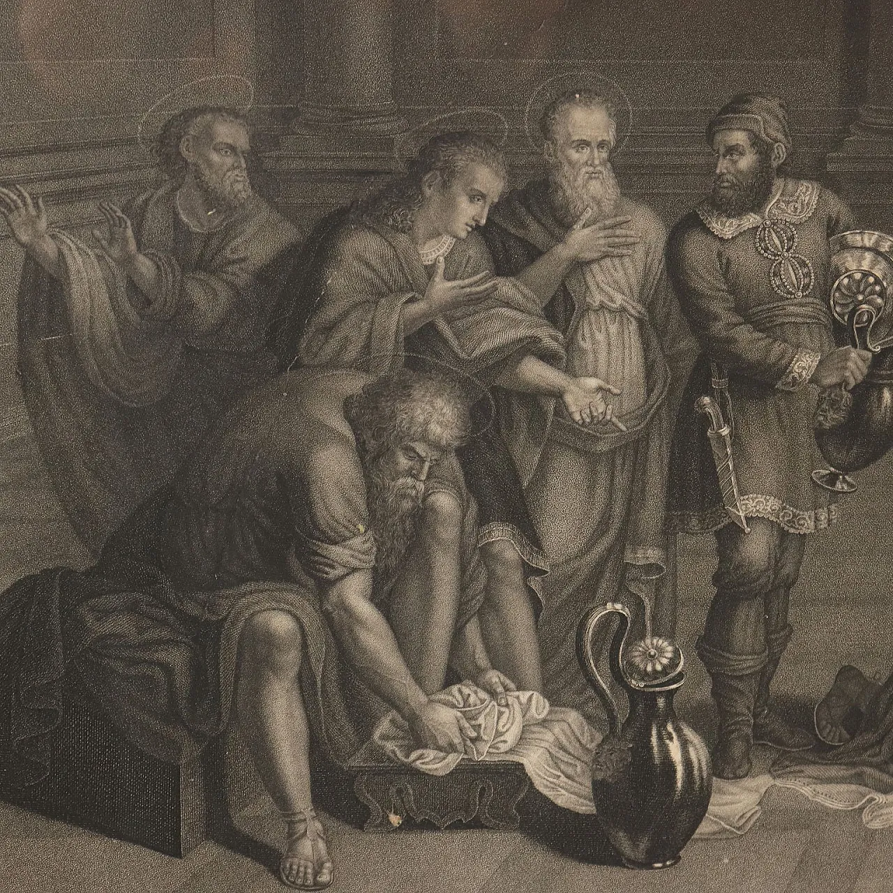 Lavanda dei piedi, stampa in cornice Impero in olmo, '800 8