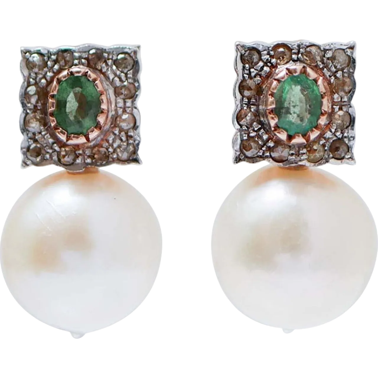 Gold and silver earrings with pearls, emeralds, diamonds, 2000s 7