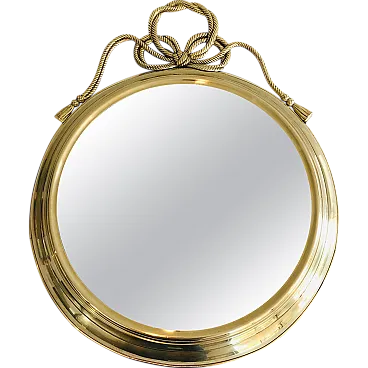 Specchio in ottone con grandi nodi sulla parte superiore, anni '70