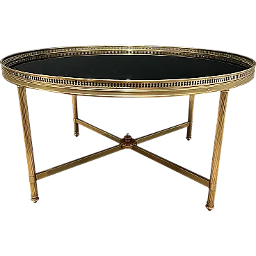 Tavolino in ottone con piano in vetro di Maison Jansen, anni '40