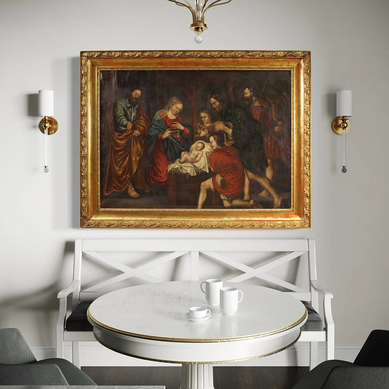 Adorazione dei pastori, dipinto ad olio francese, '600 11