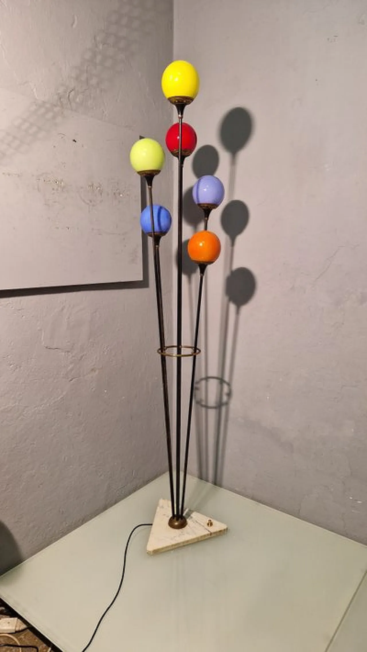 Lampada da terra Alberello in ferro, ottone e marmo di Stilnovo, anni '50 13