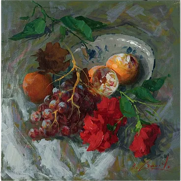 Still Life with Flowers by Renato Criscuolo, oil on canvas, 2000s