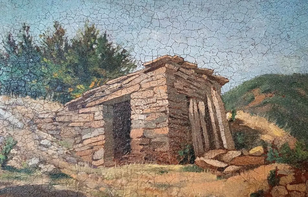 Dipinto di paesaggio, olio su cartone, primo '900 2
