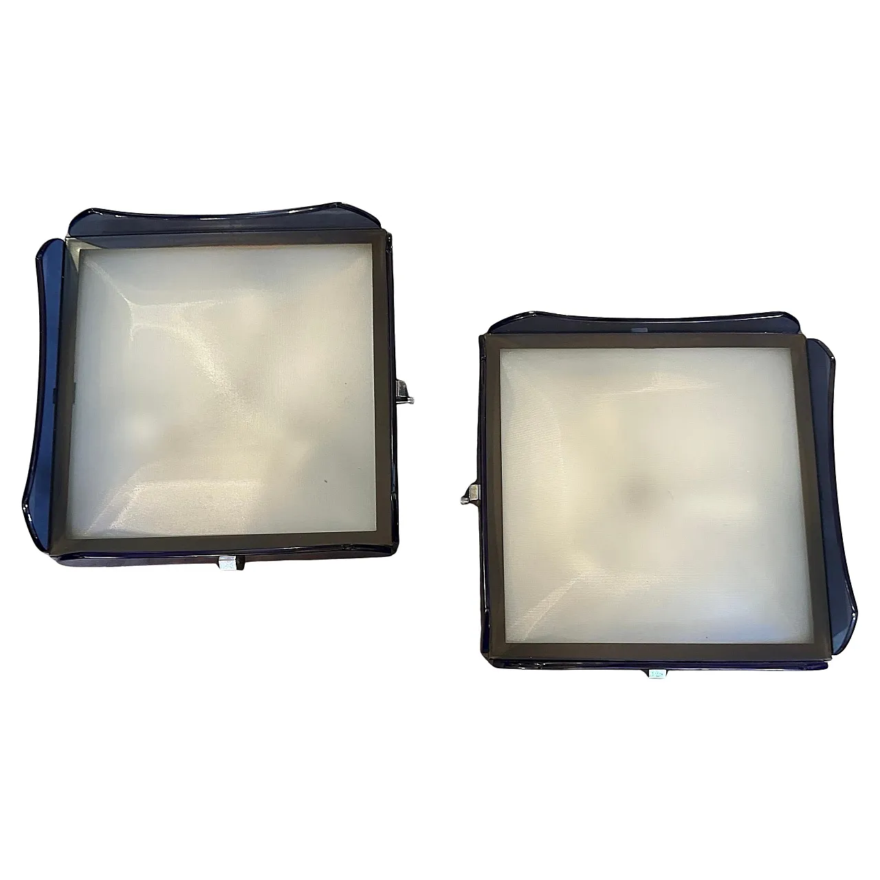 Coppia di applique in vetro blu di Veca, anni '70 1