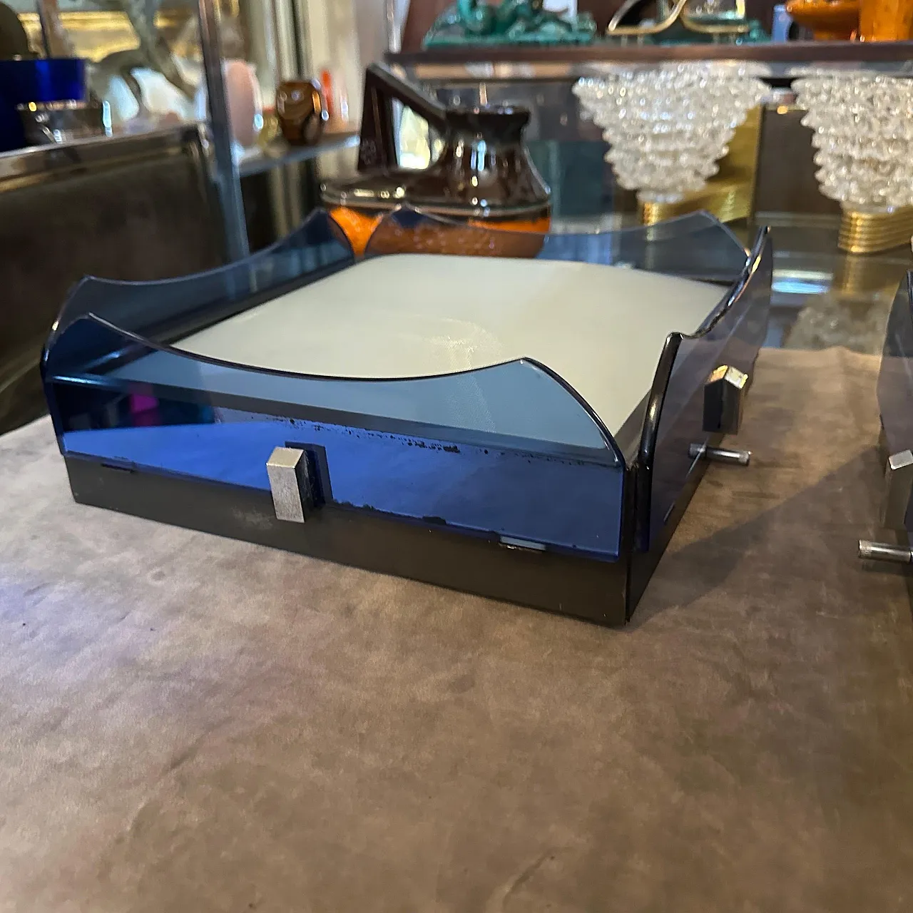 Coppia di applique in vetro blu di Veca, anni '70 4