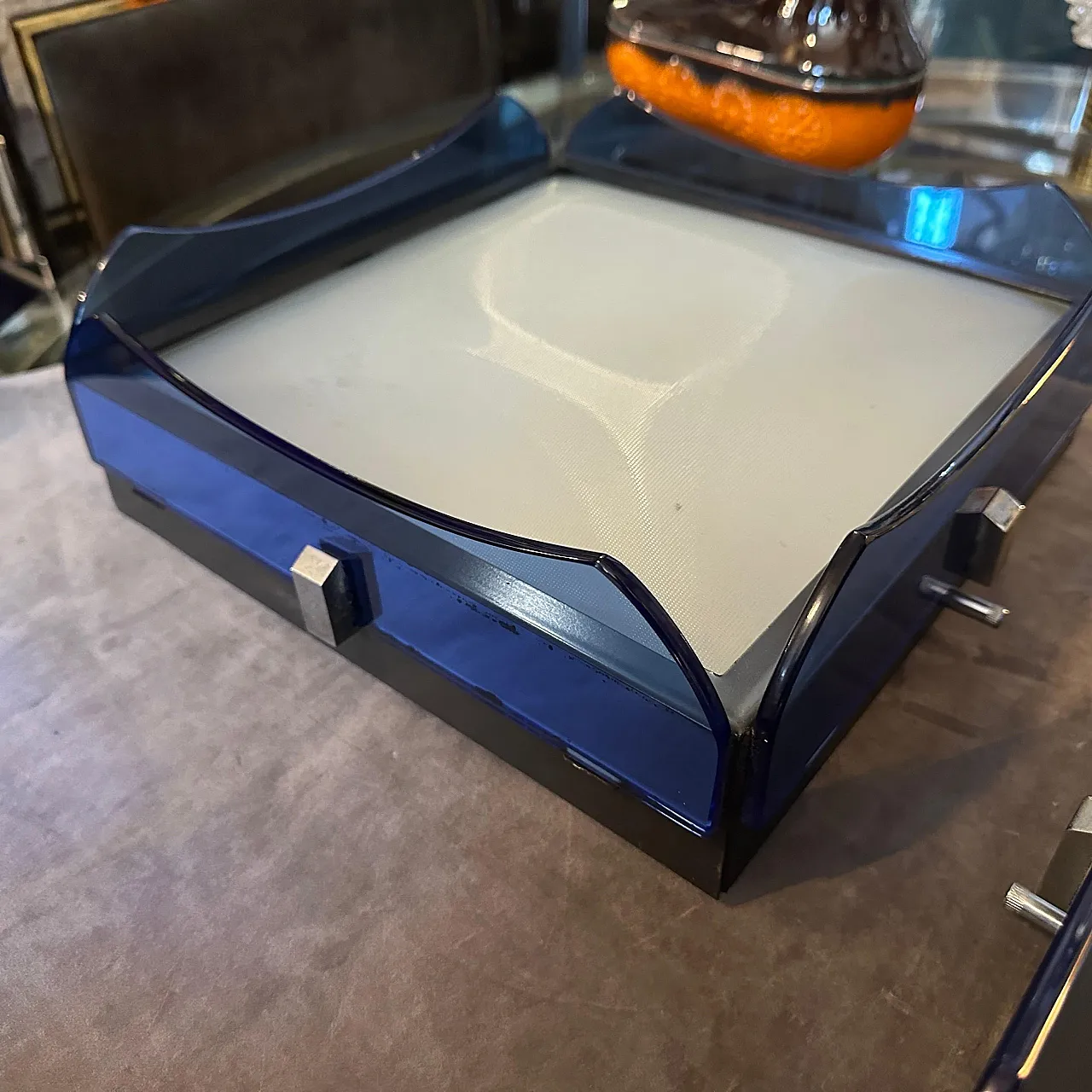 Coppia di applique in vetro blu di Veca, anni '70 7