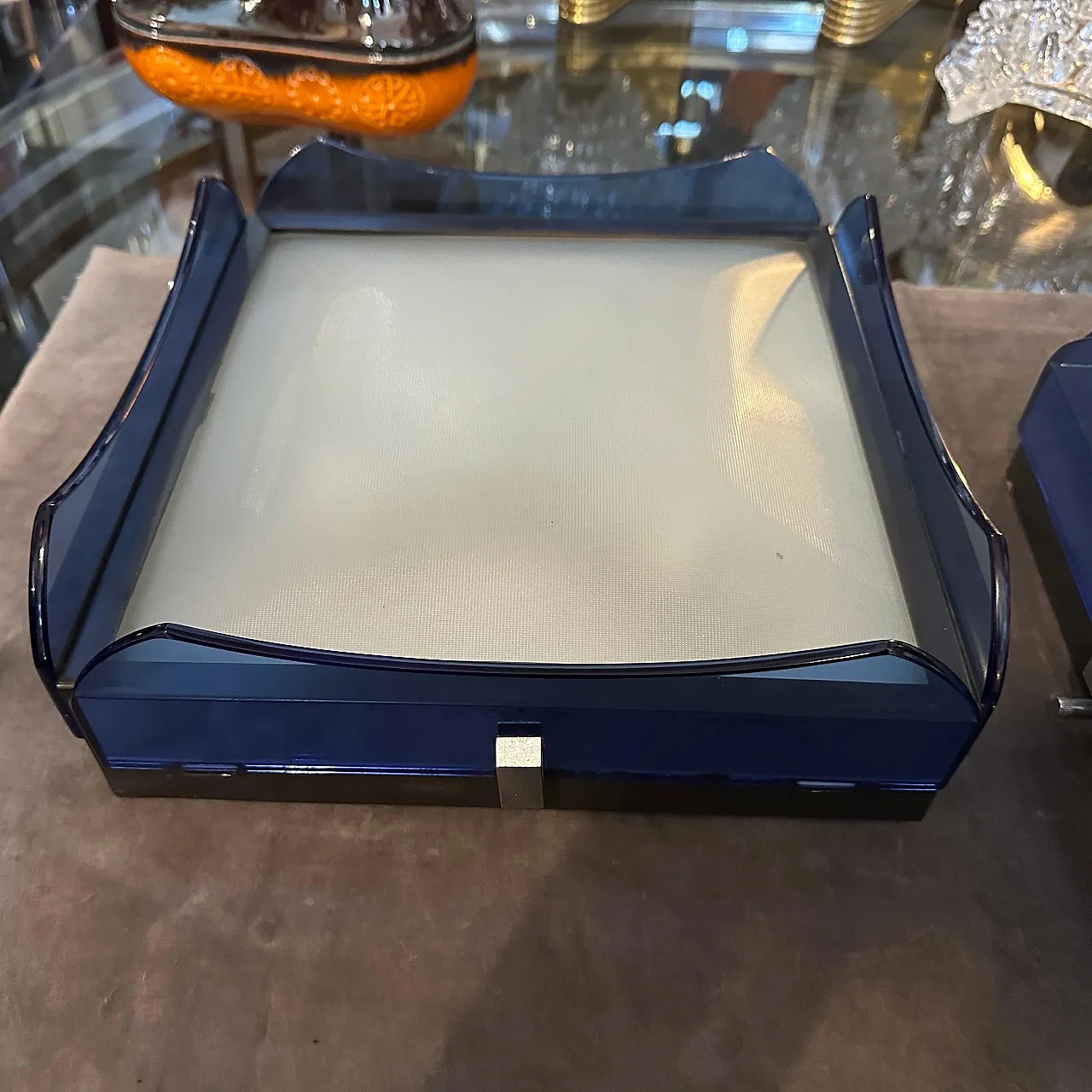 Coppia di applique in vetro blu di Veca, anni '70 8