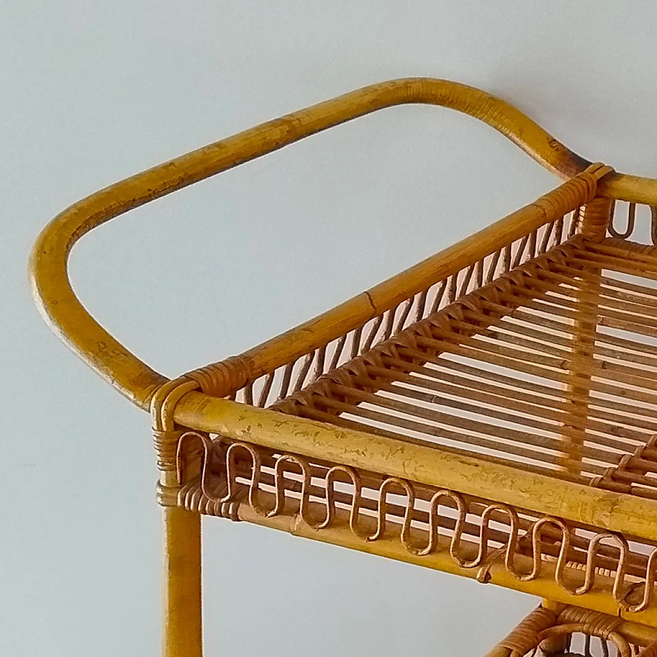 Bamboo & Rattan Serving Bar Cart Trolley by Franco Albini, 60s 8