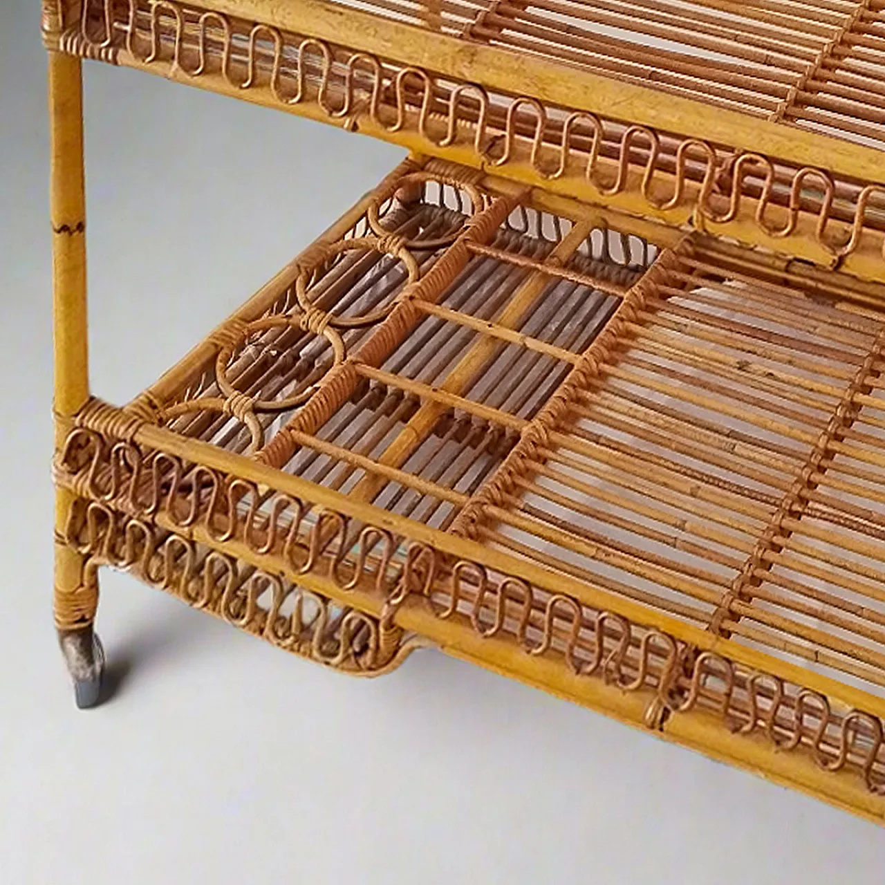 Bamboo & Rattan Serving Bar Cart Trolley by Franco Albini, 60s 9