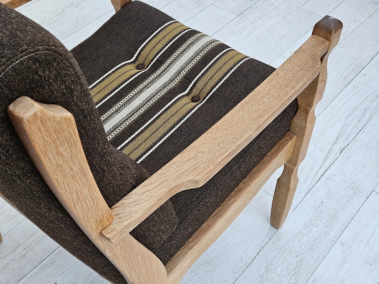 Poltrona danese, lana, legno di quercia, anni '70 10