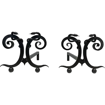Coppia di candelabri in ferro battuto con serpenti, anni '50