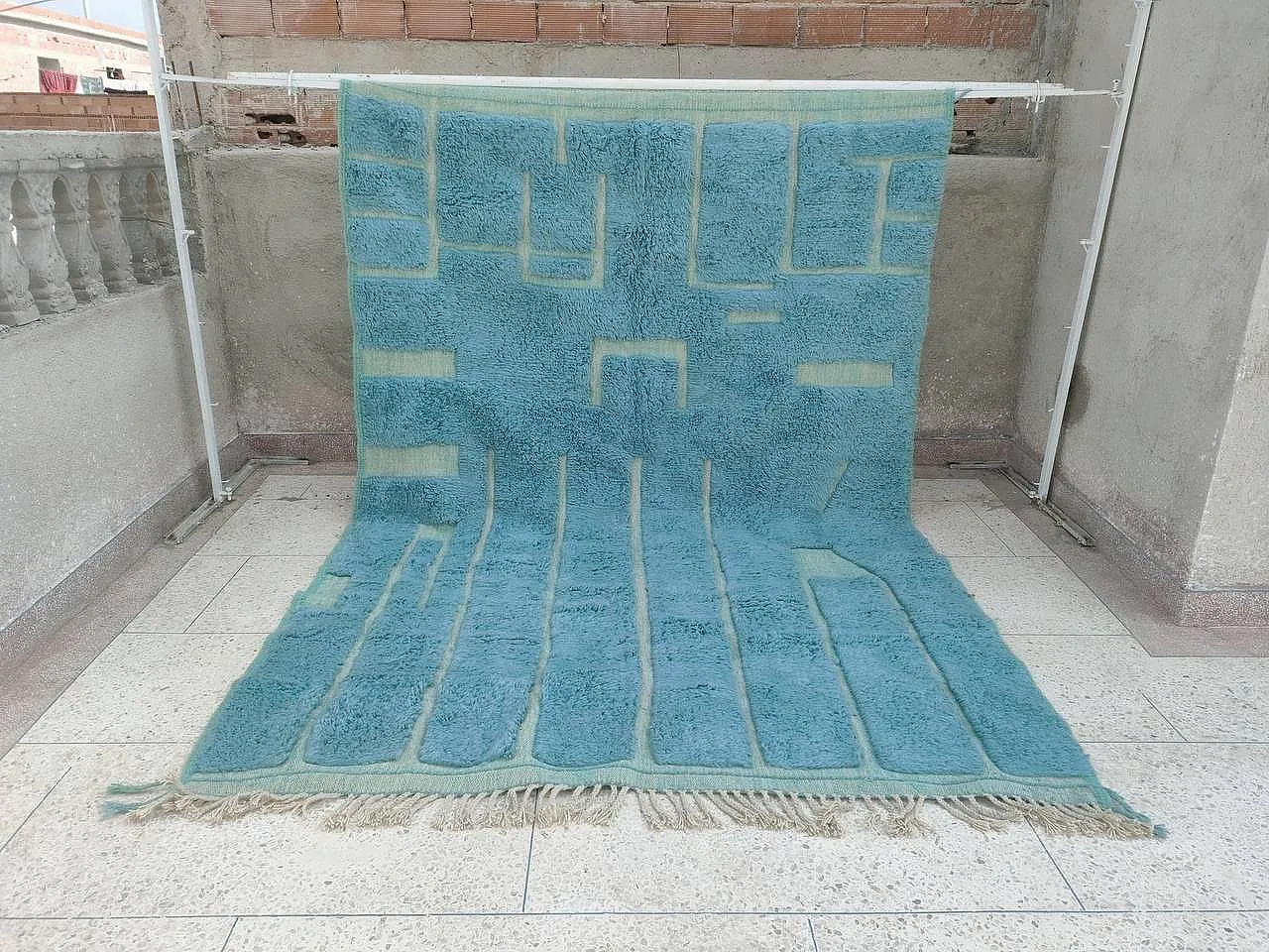 Benouaren Moroccan Rug Handwoven Wool, Geometric Design, 2000 3