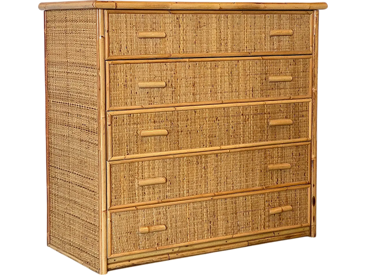 Drawer in wicker and bamboo 70s 8