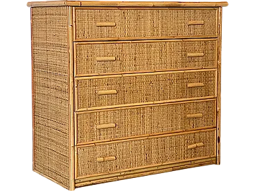 Drawer in wicker and bamboo 70s