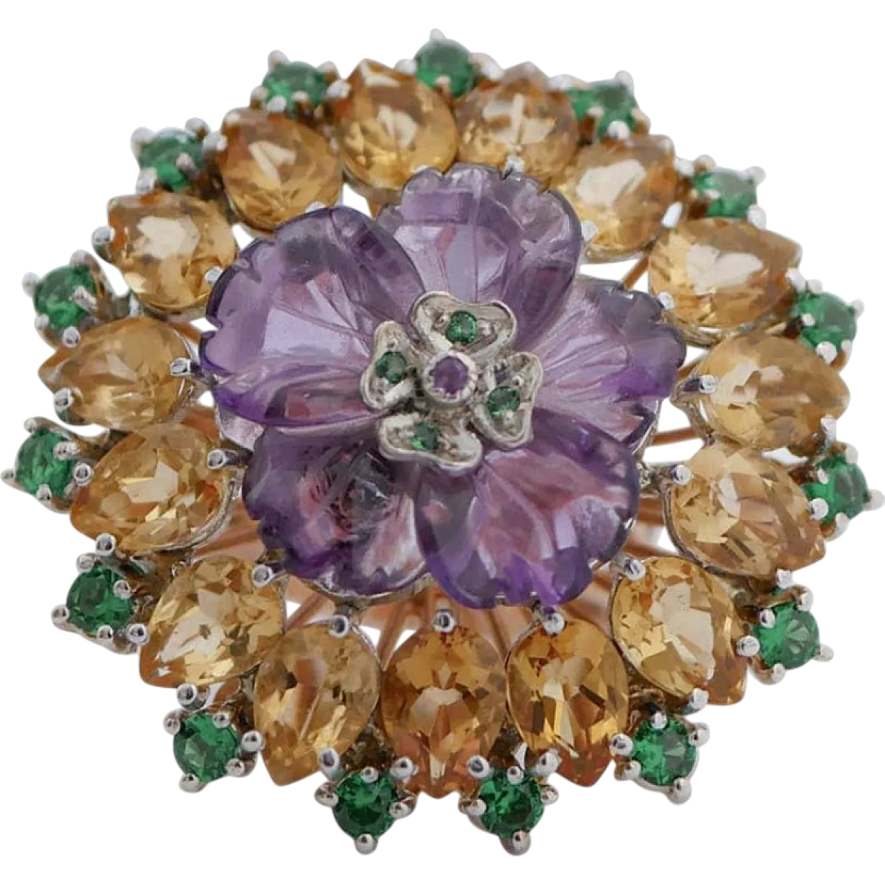 Ring with amethyst, spinel, topaz, rose gold and silver, 1950s 8