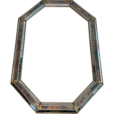 Specchio rettangolare a più facce con ghirlande in ottone, anni '70