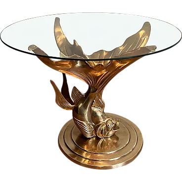 Tavolino in ottone raffigurante un pesce, anni '70