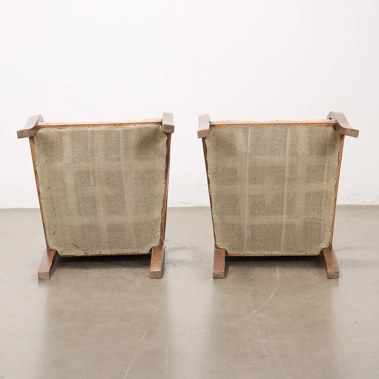 Pair of Art Deco armchairs in wood and fabric, early 20th century 7