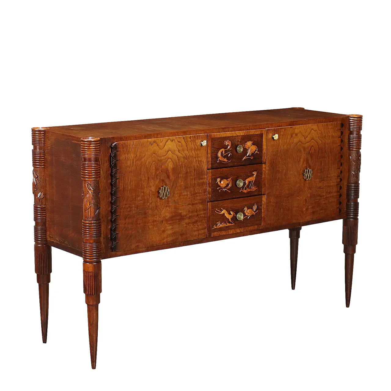 Oak and brass chest of drawers, mid-20th century 1