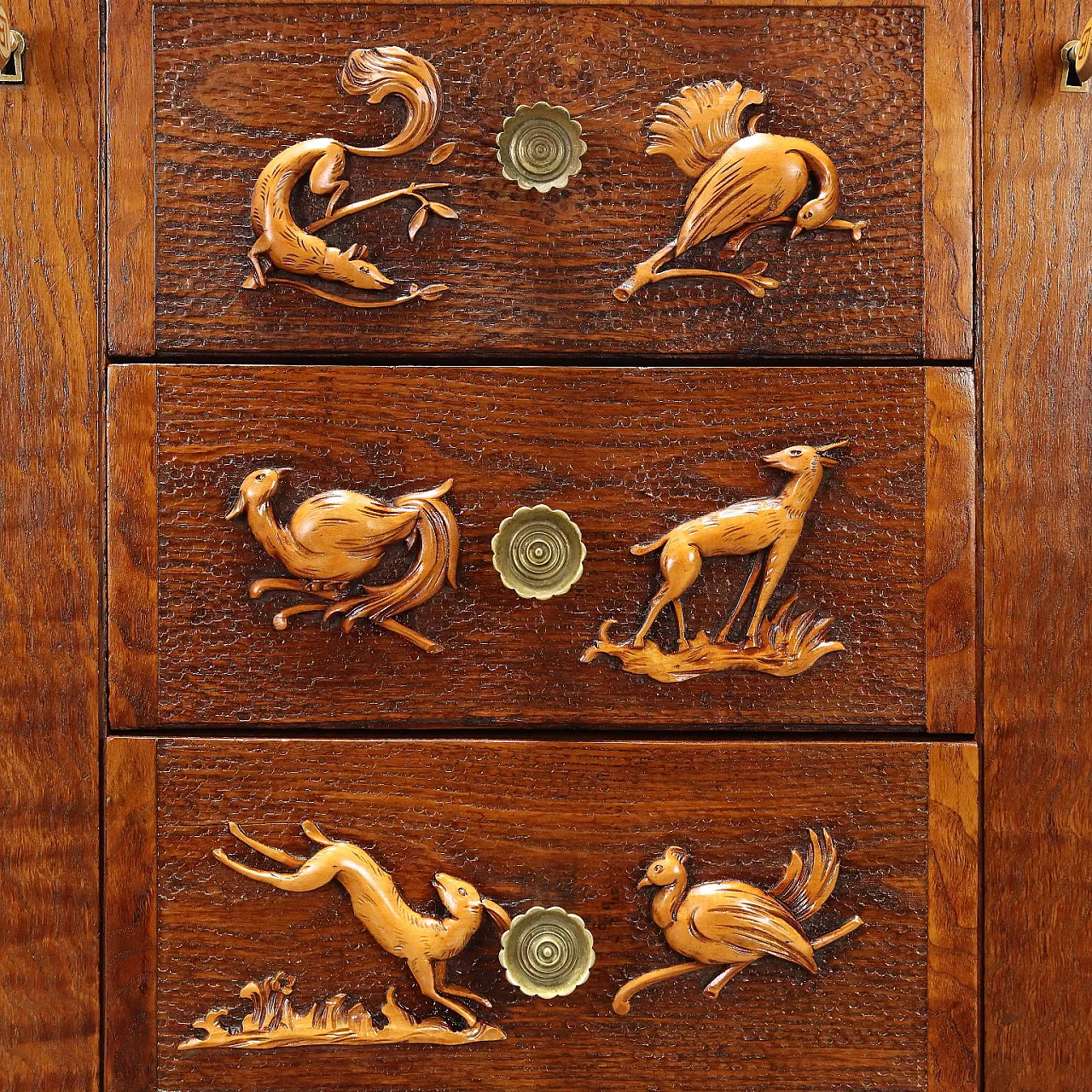Oak and brass chest of drawers, mid-20th century 6