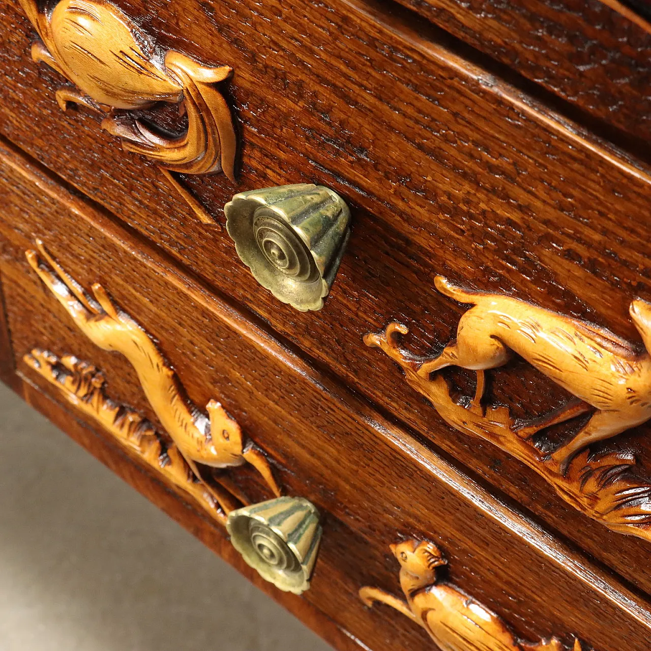 Oak and brass chest of drawers, mid-20th century 7