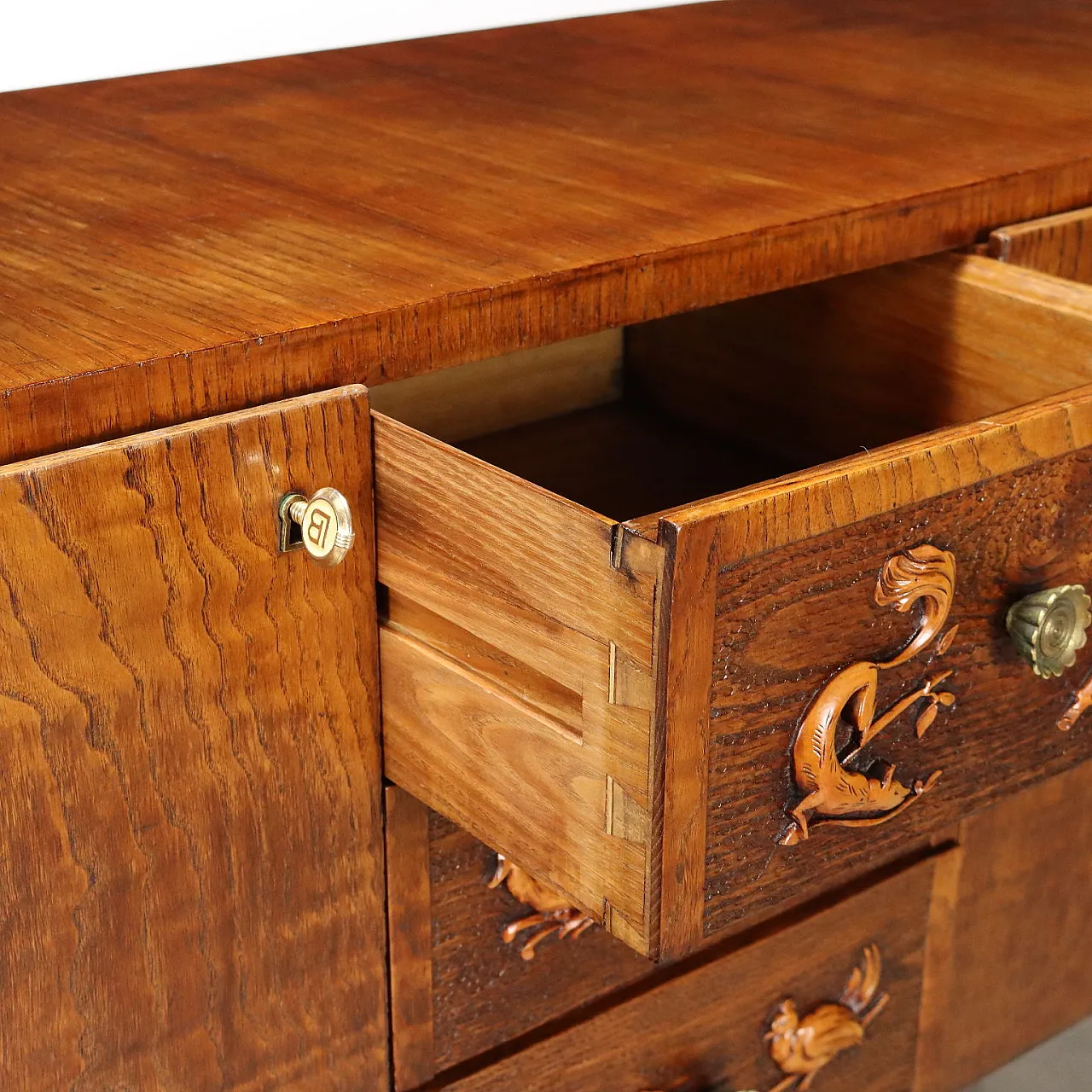 Oak and brass chest of drawers, mid-20th century 8