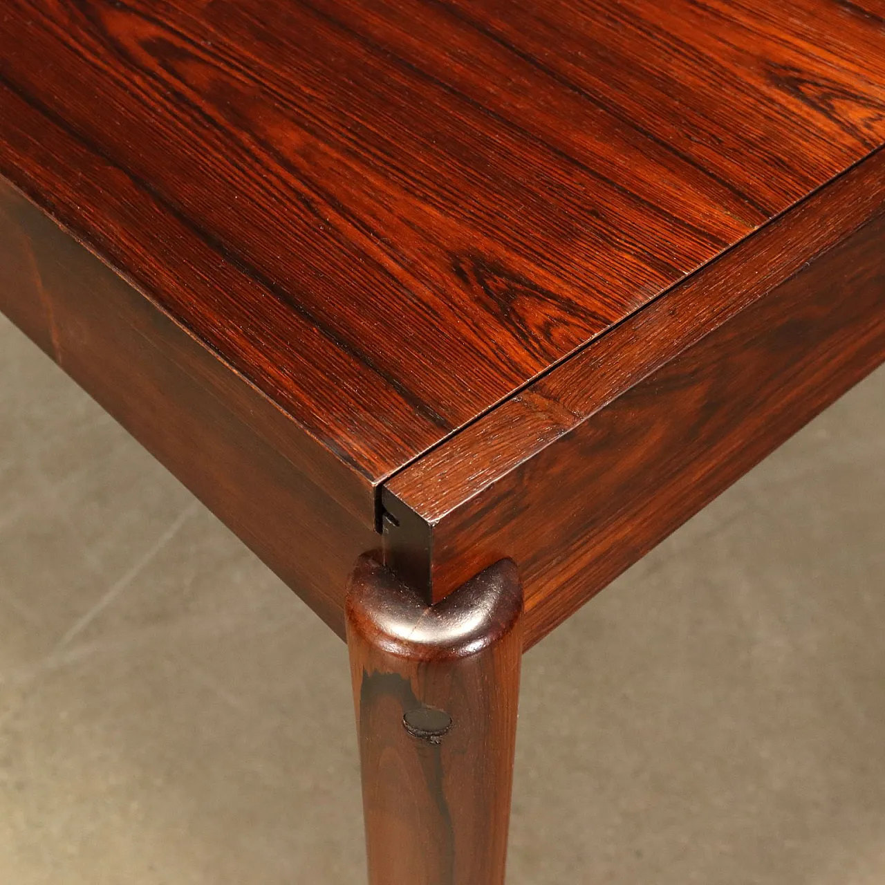 Extending table with wheels in solid wood and rosewood, 1960s 3