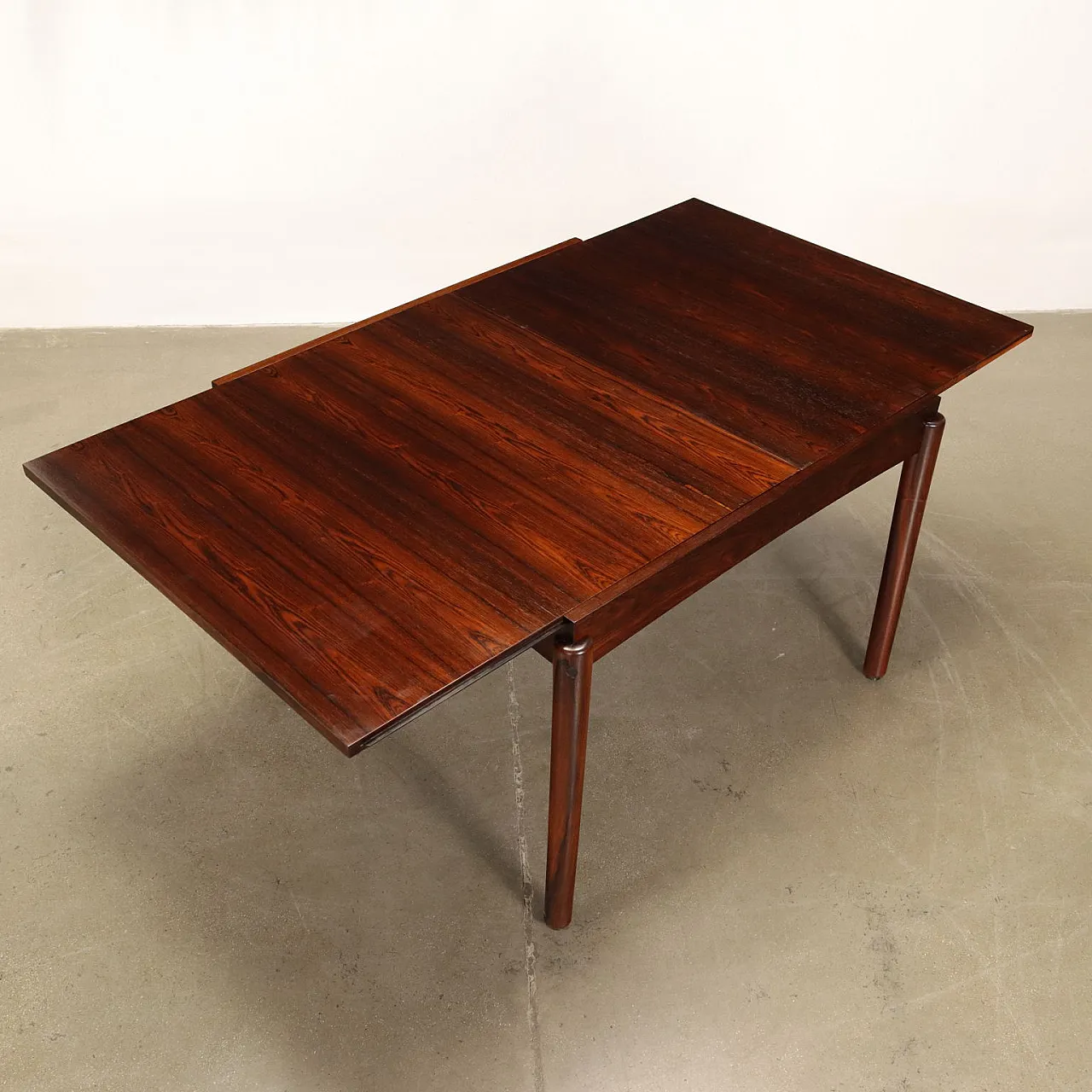 Extending table with wheels in solid wood and rosewood, 1960s 5