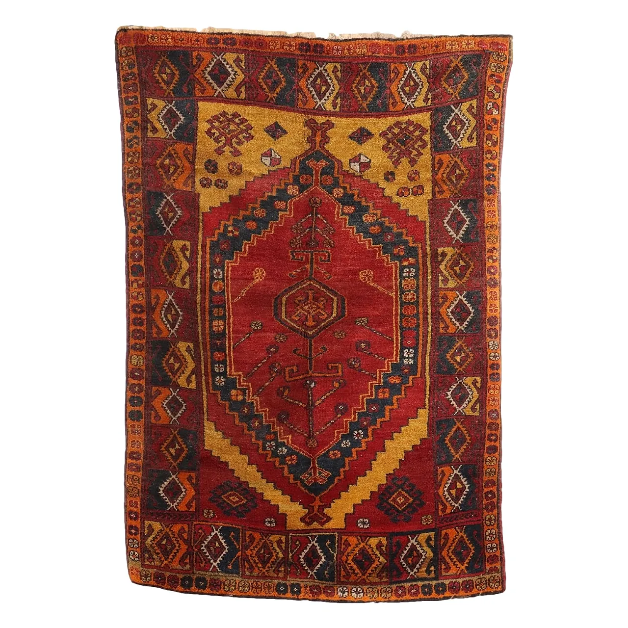 Large knot Jorun rug in red and yellow wool 1