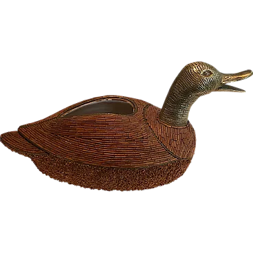 Anatra vide-poche in ceramica e ottone, anni '70