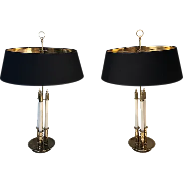 Coppia di lampade da tavolo in ottone e laccato, anni '70