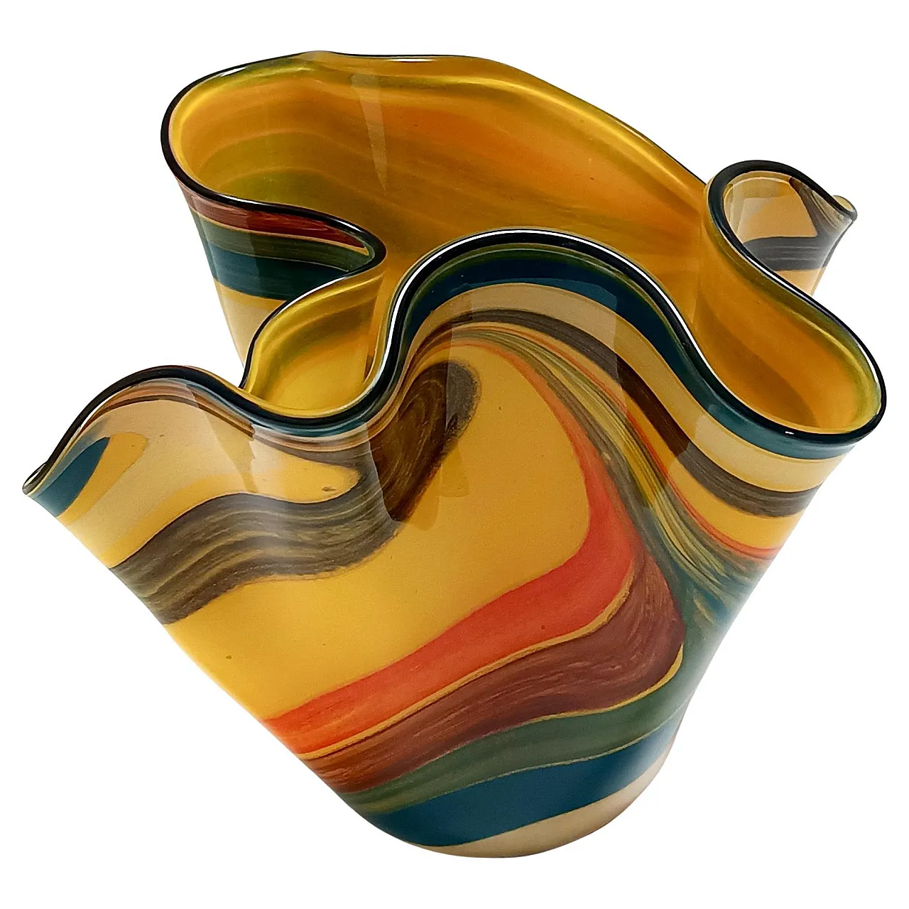 Postmodern multicolored Murano glass Fazzoletto vase, 80s 1
