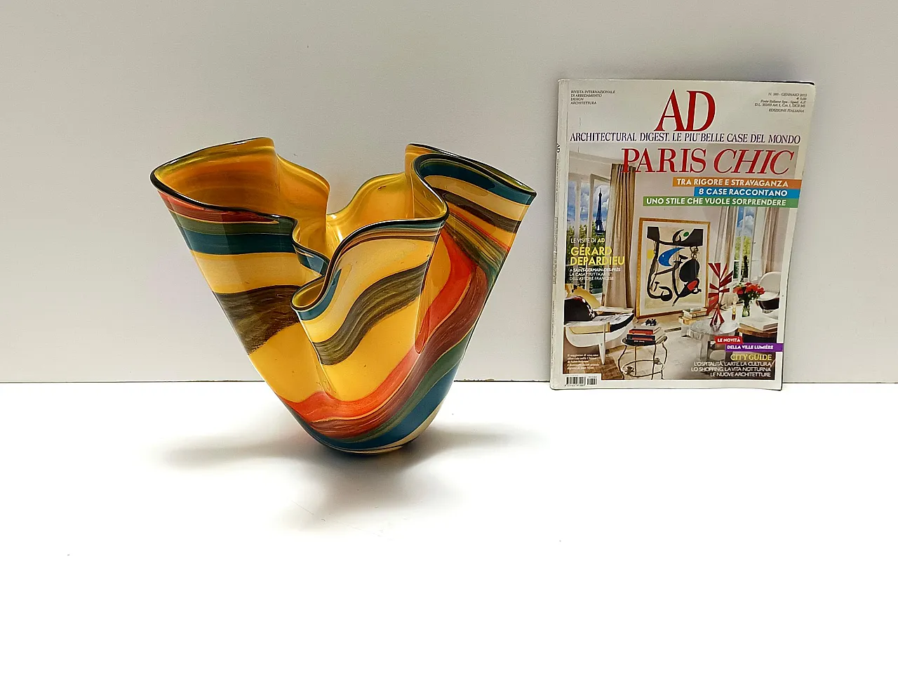 Postmodern multicolored Murano glass Fazzoletto vase, 80s 3