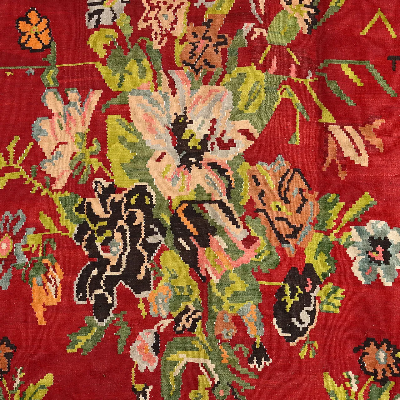 Tappeto Kilim caucasico in cotone con motivo floreale 3