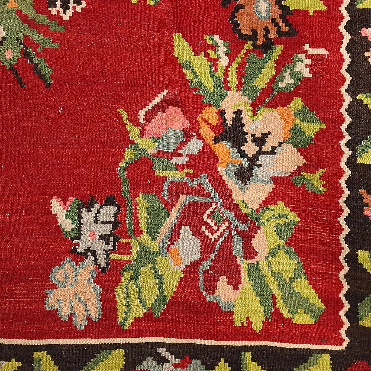 Tappeto Kilim caucasico in cotone con motivo floreale 4