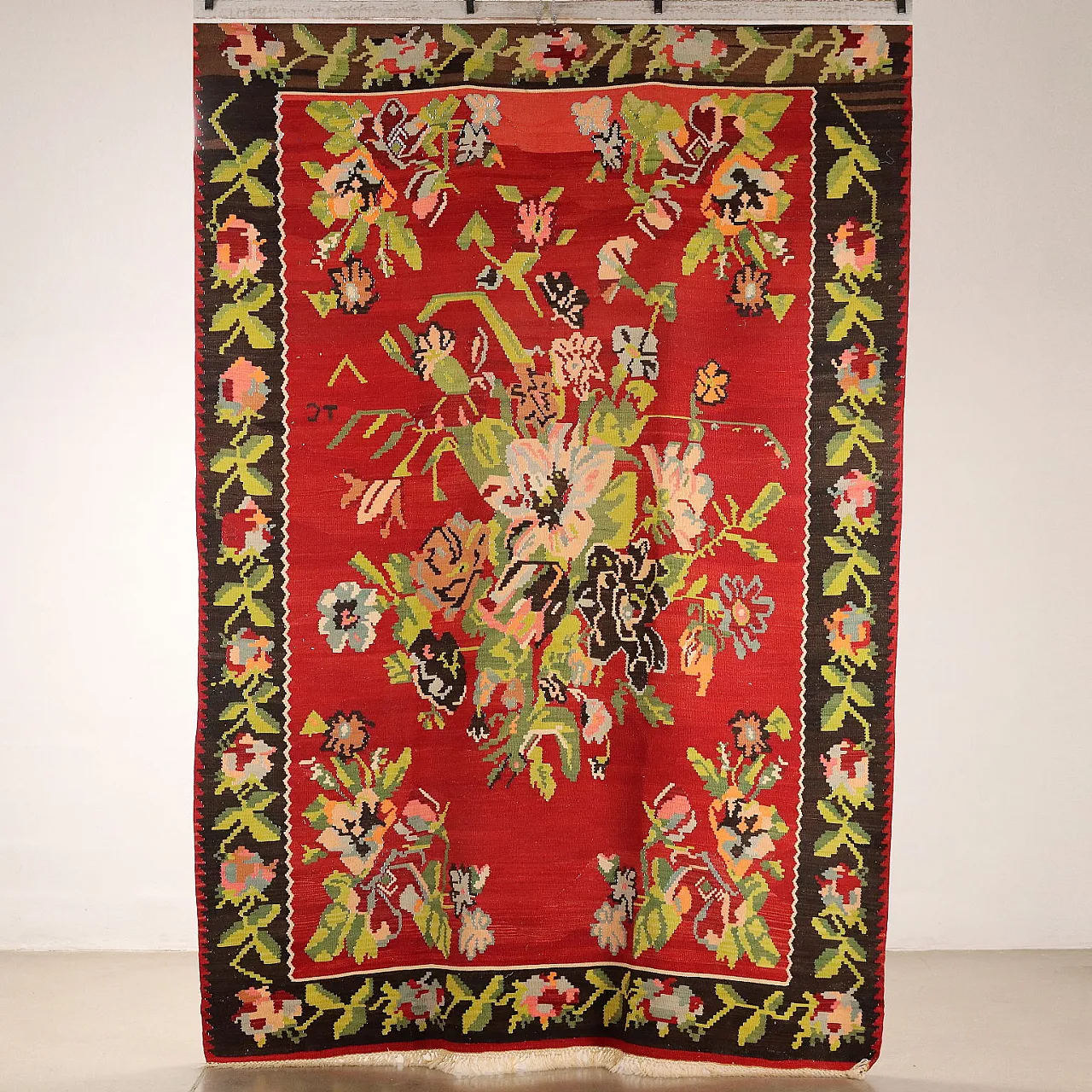 Tappeto Kilim caucasico in cotone con motivo floreale 7