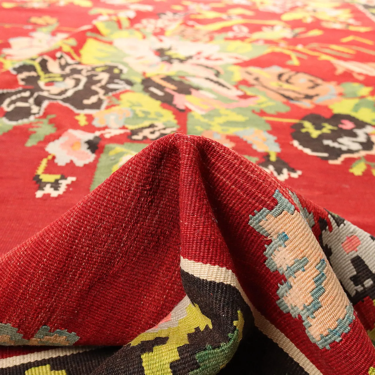 Tappeto Kilim caucasico in cotone con motivo floreale 10