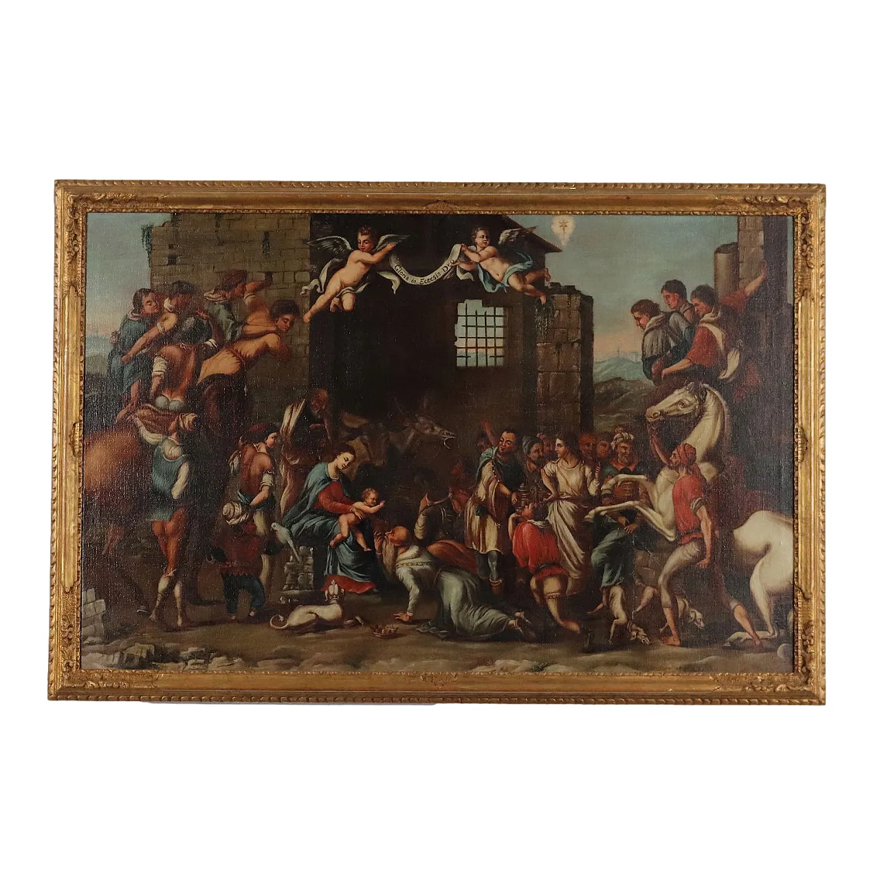 Adorazione dei Magi, dipinto ad olio su tela entro cornice, 1