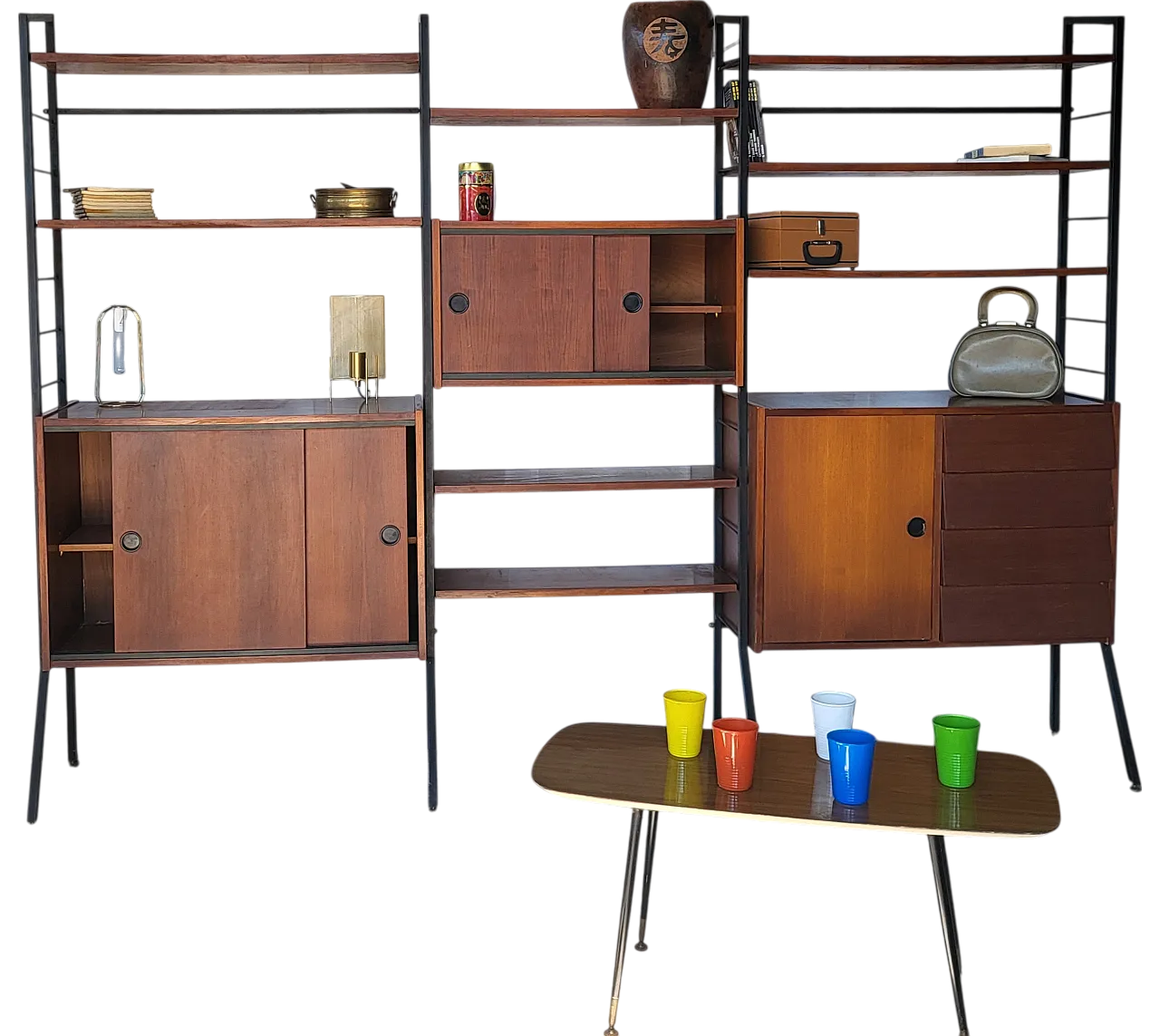 Libreria in stile svedese con tavolino, anni '60 10