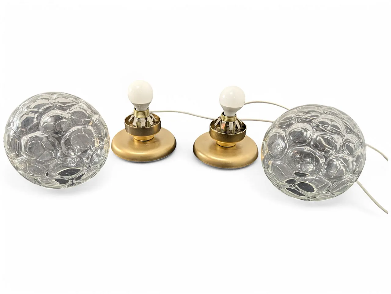 Pair of brass table lamps and 70s blown glass 5