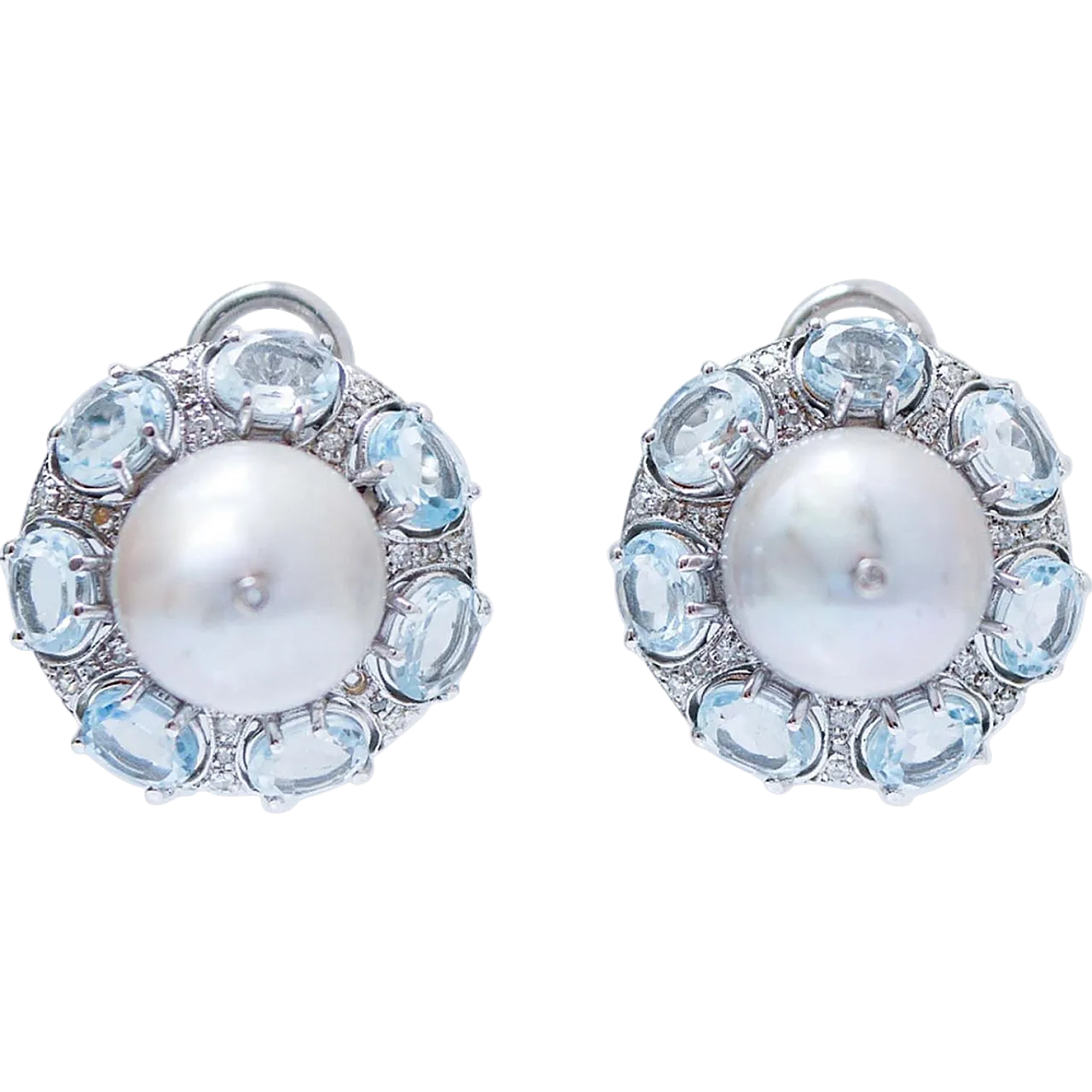 White gold earrings with topaz, pearl, diamonds, 1970s 7