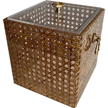 Secchiello per il ghiaccio in lucite, canne e ottone, anni '70