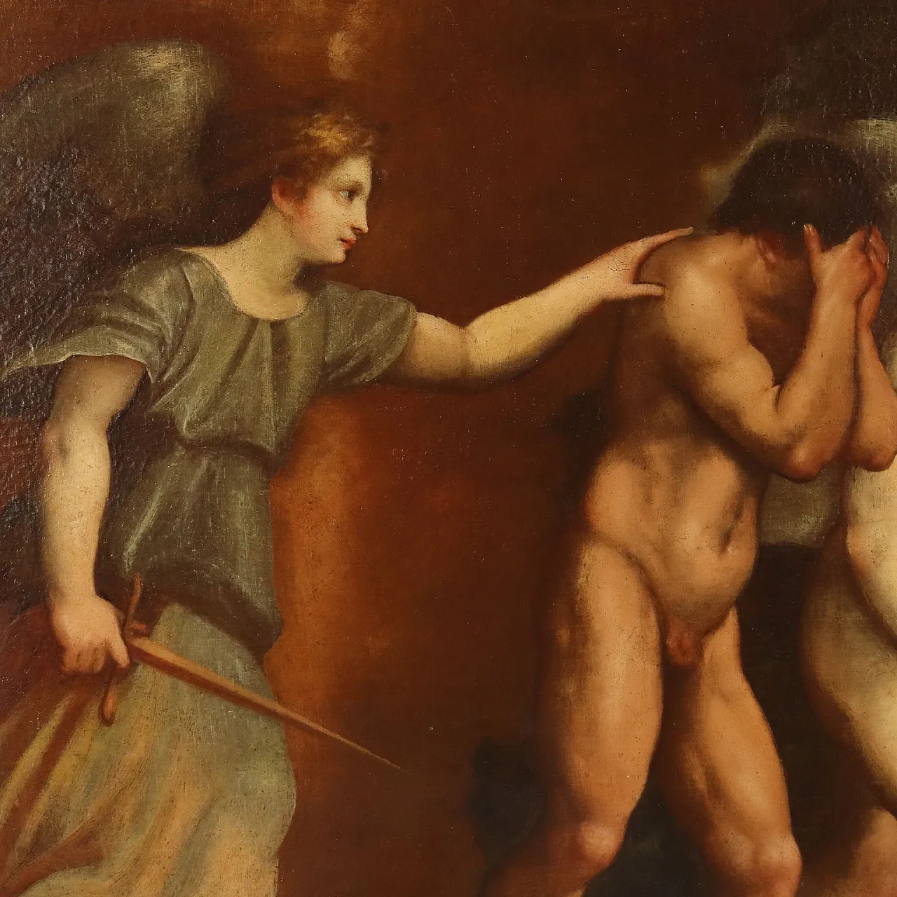The expulsion of Adam and Eve, oil on canvas, 18th century 3