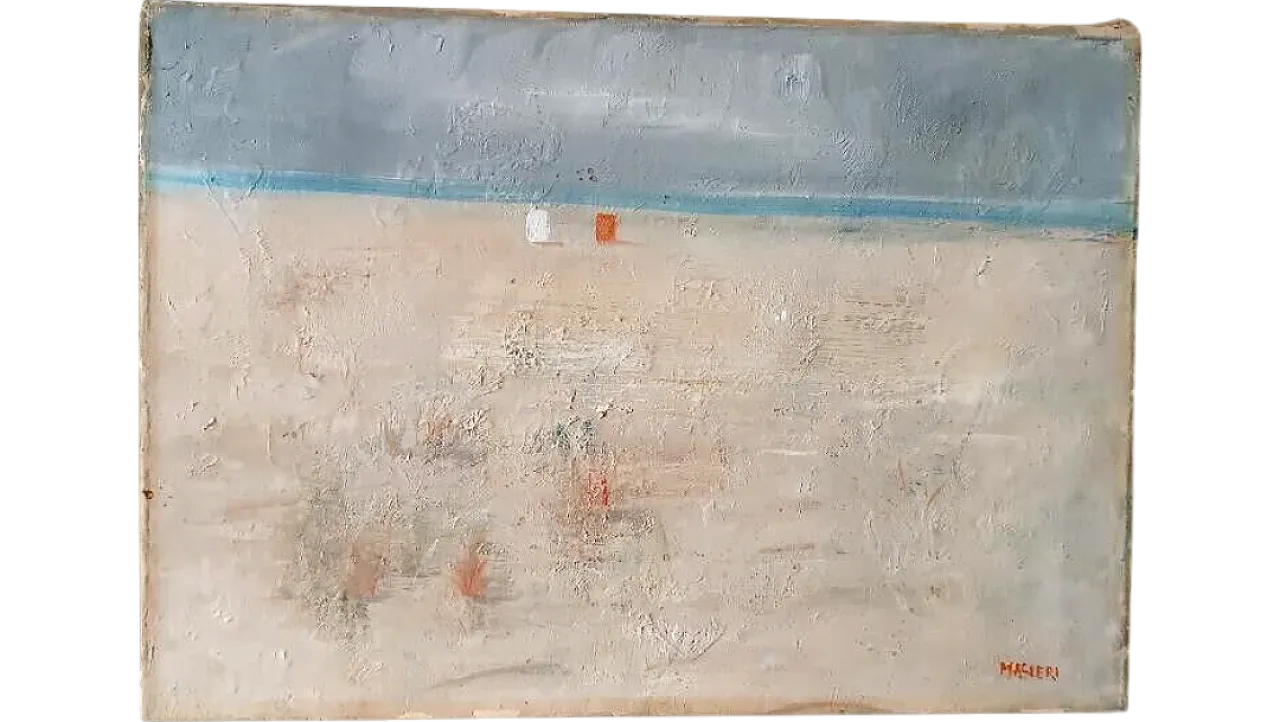 Spiaggia versiliana di Enzo Masieri, olio su tela, '900 9